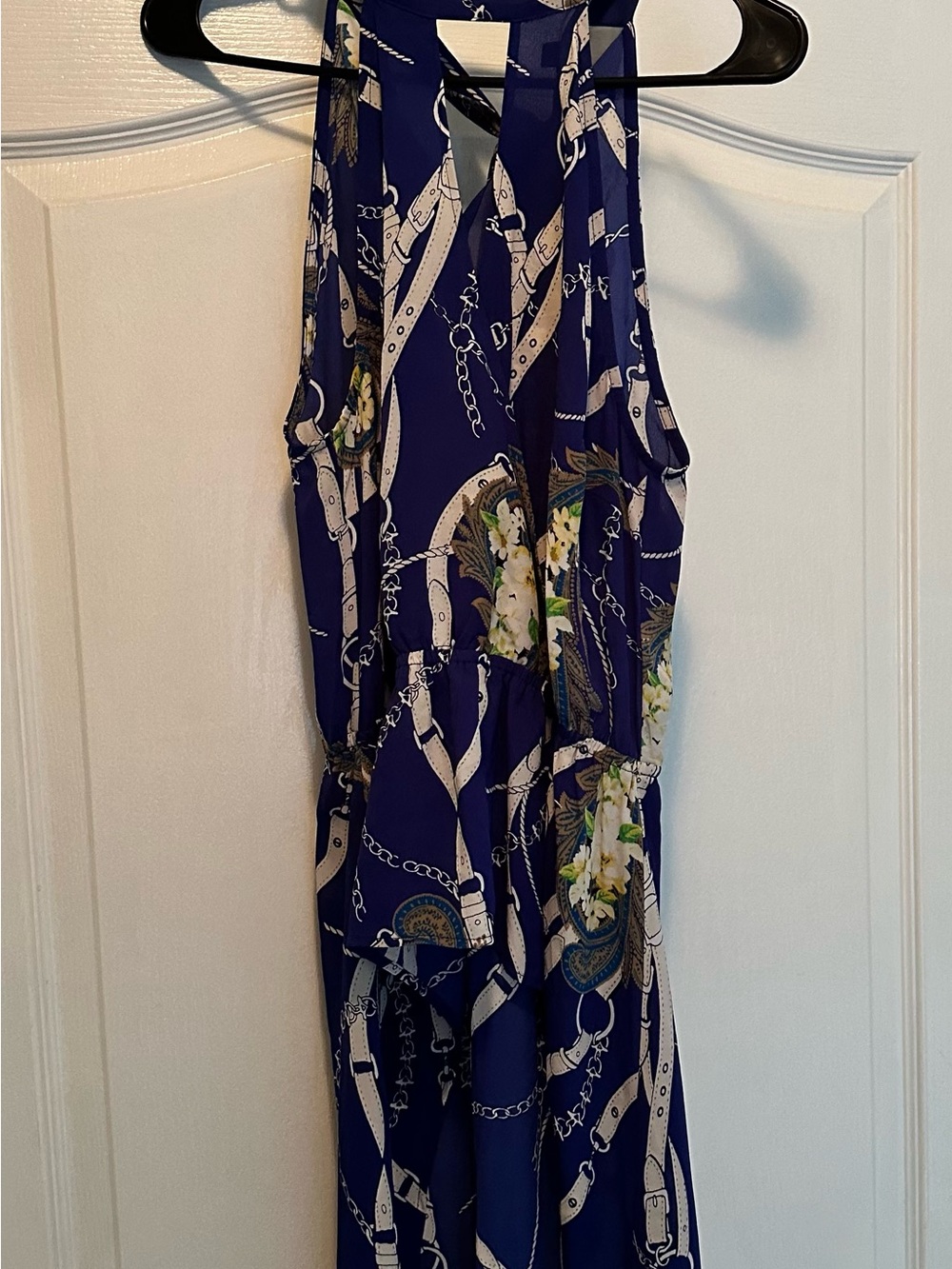 New York & Company Navy Blue Floral Chain Print Halter Top